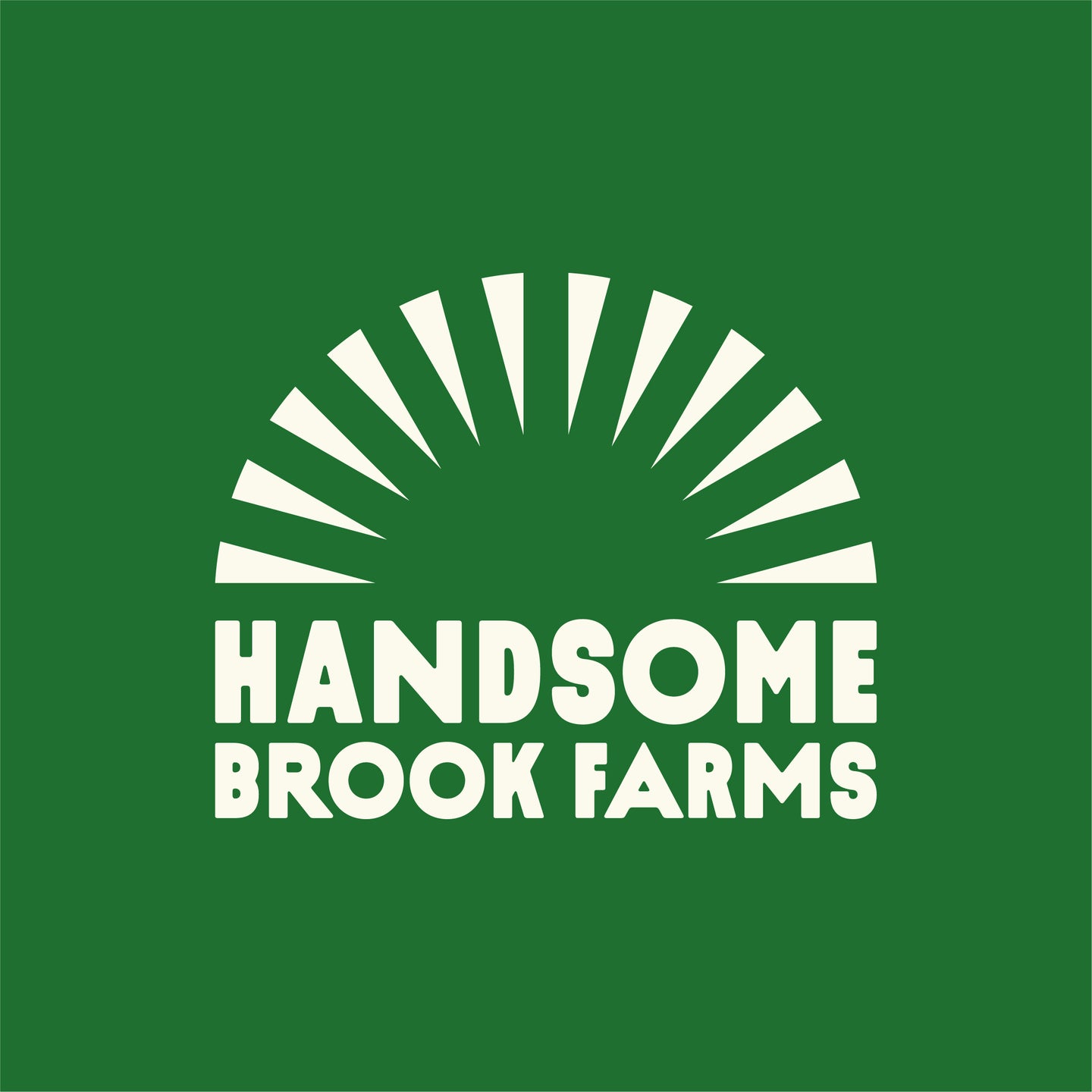 Graphic of Handsome Brook Farms logo in white on green background