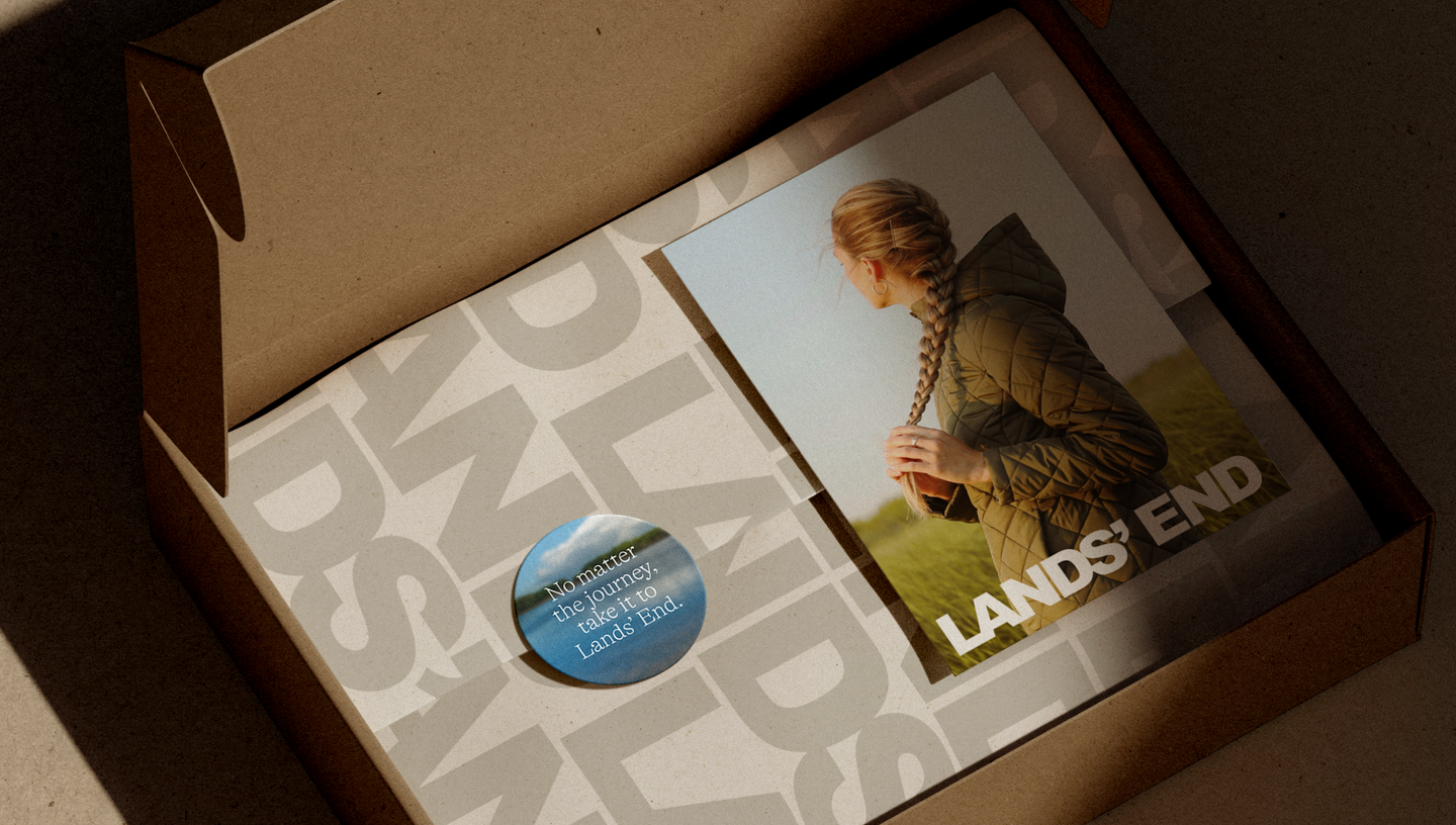 Image of Lands End catalog inside of a shipping box