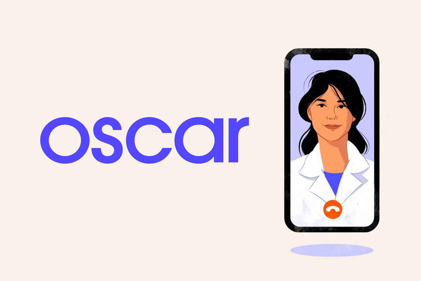 Oscar logo and mockup of doctor on smartphone