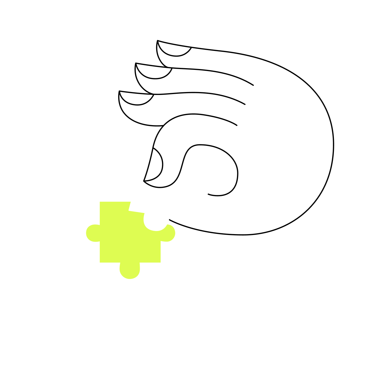 Minimalist illustration of a hand placing a missing puzzle piece into a nearly complete puzzle.